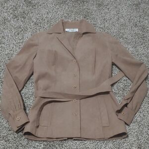VTG Mollie Parnis Suede Jacket Tan Leather Button Front Women's Size 6